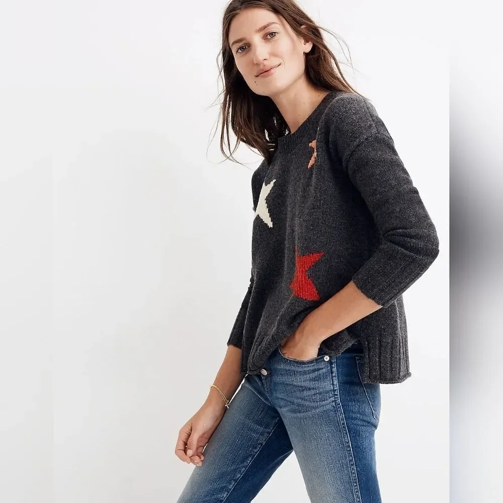 Madewell Crewneck Long Sleeve Merino Wool Blend Starry Night Pullover Sweater S‎
